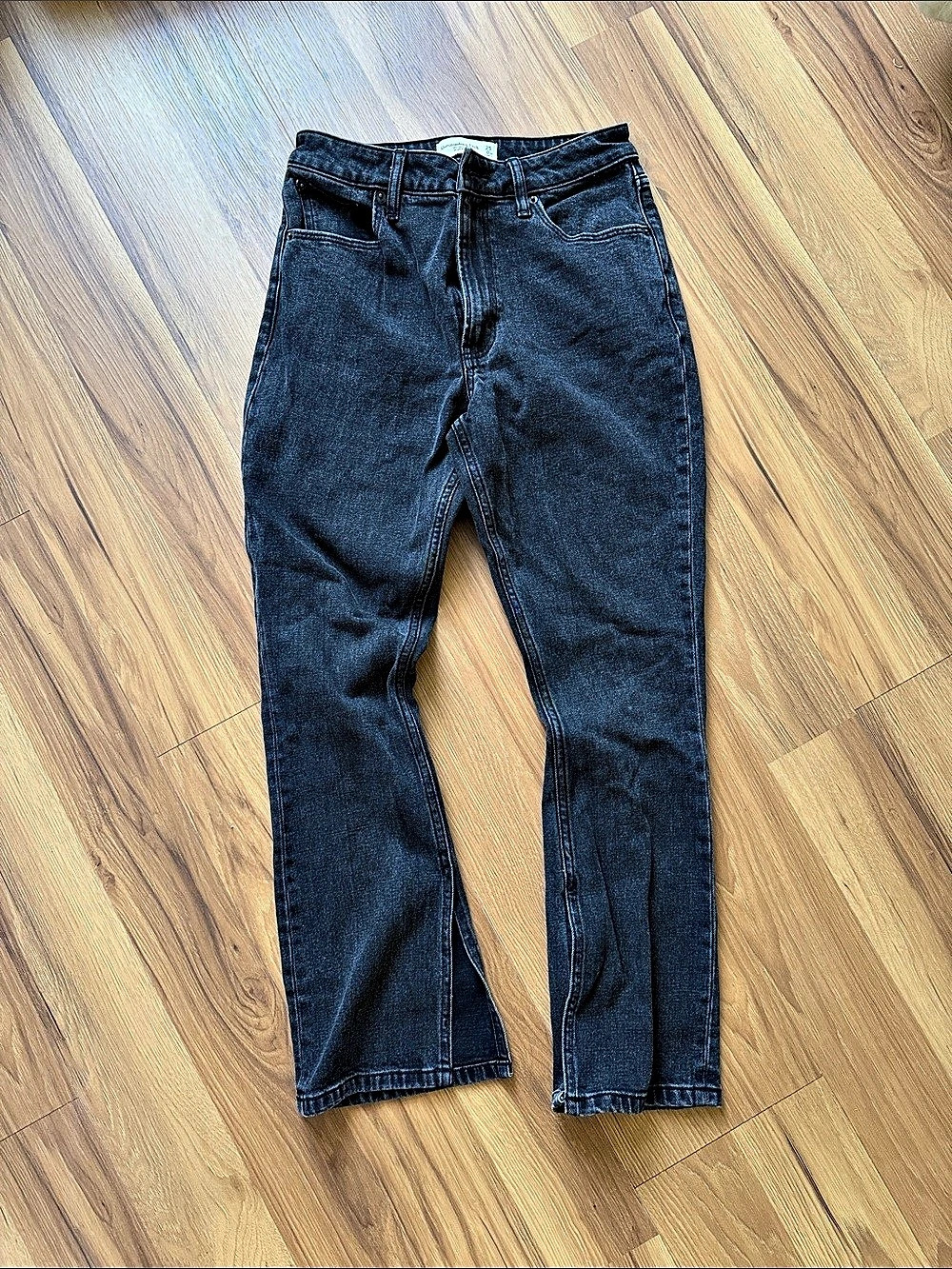 Abercrombie & Fitch Curve Love The Skinny High Rise Split Hem Black Jeans Waist